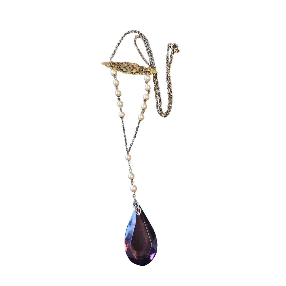 Antique Art Deco Sautoir Glass Necklace (A969)
